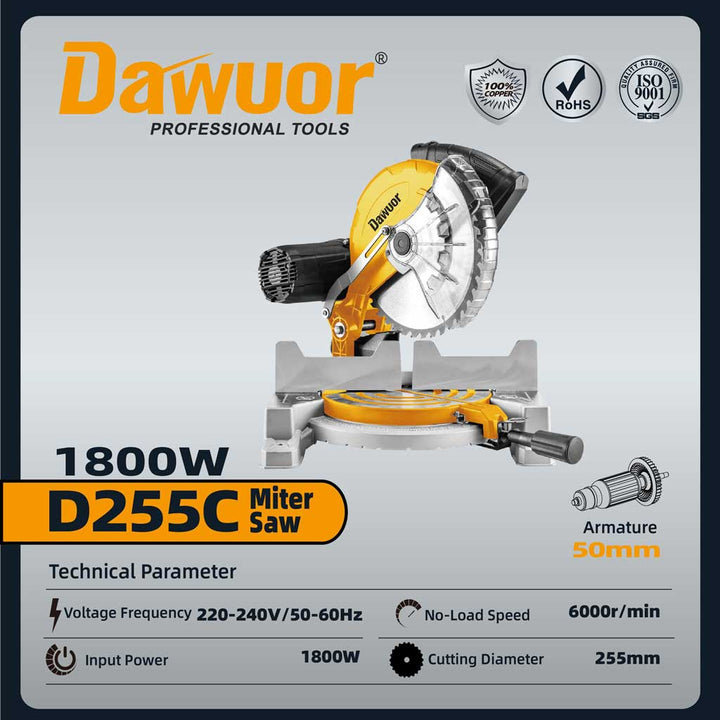 منشار زاوية خشب / المنيوم دائري 10 بوصة 1800 وات DWR-D255C 2