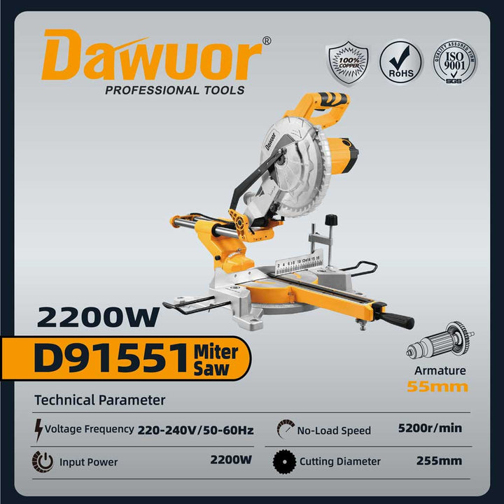 منشار زاوية خشب 10 بوصة 2200 وات DWR-D91551 2